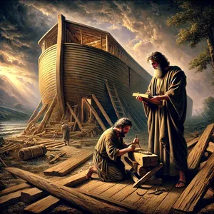 14. Mache dir eine Arche von Tannenholz; mache Kammern darin und verpiche sie mit Pech innen und außen.