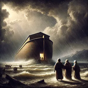 13. Eben an diesem Tage ging Noah in die Arche mit Sem, Ham und Japhet, seinen Söhnen, dazu mit seiner Frau und den drei Frauen seiner Söhne,