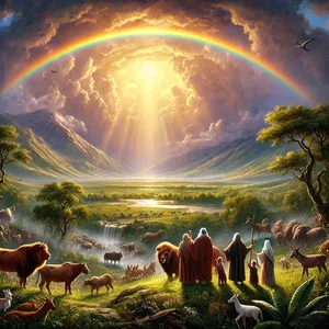 16. Darum soll der Bogen in den Wolken sein, dass ich ihn ansehe und gedenke an den ewigen Bund zwischen Gott und allem lebenden Getier unter allem Fleisch, das auf Erden ist.